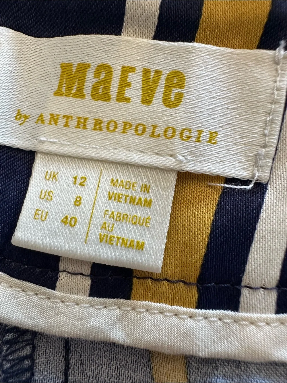 Anthropologie Maeve Navy, Mustard & White Striped Pants, size 8